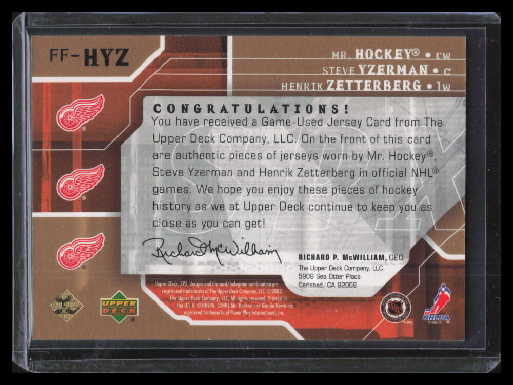 2003-04 SPx Fantasy Franchise Limited Zetterberg Yzerman Howe Triple Jersey /25