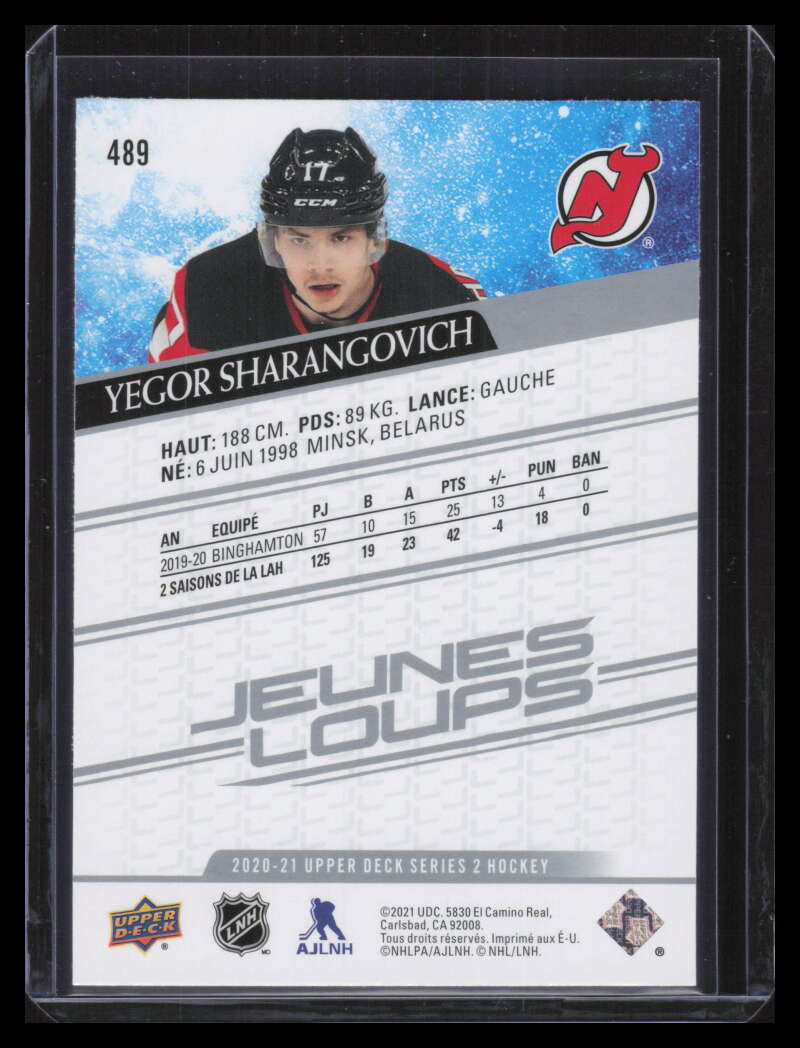 2020-21 Upper Deck French 489 Yegor Sharangovich Rookie YG Young Guns