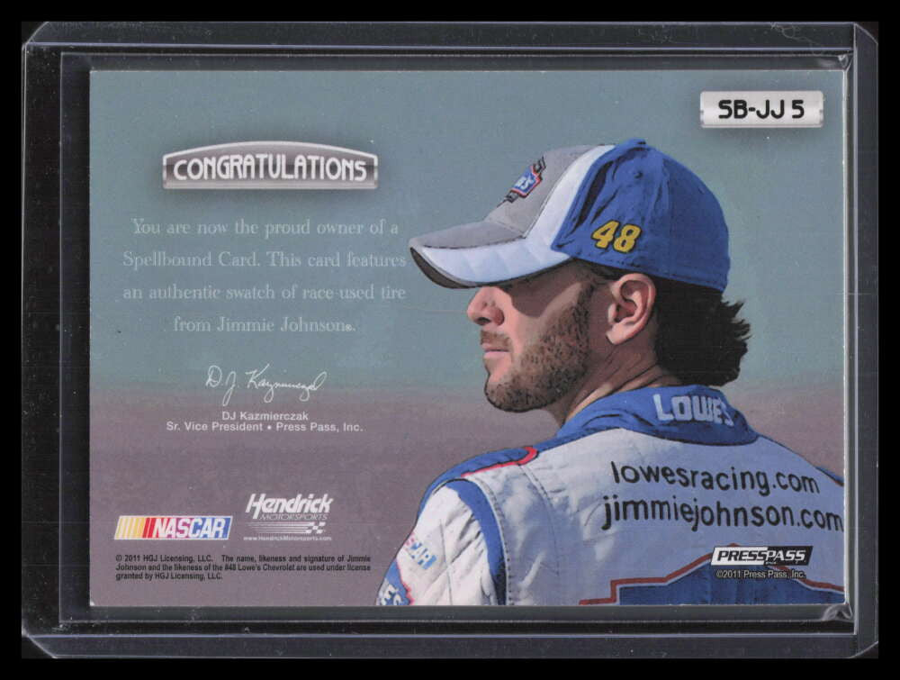 2011 Press Pass Eclipse Spellbound Swatches sbjj5 Jimmie Johnson Tire 16/100