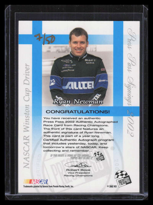 2002 Press Pass Signings Gold 45 Ryan Newman Auto 7/50