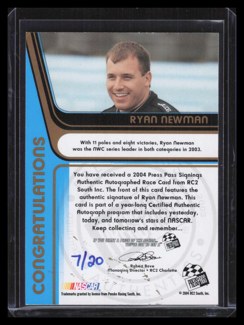 2004 Press Pass Signings Gold 43 Ryan Newman Auto 7/20