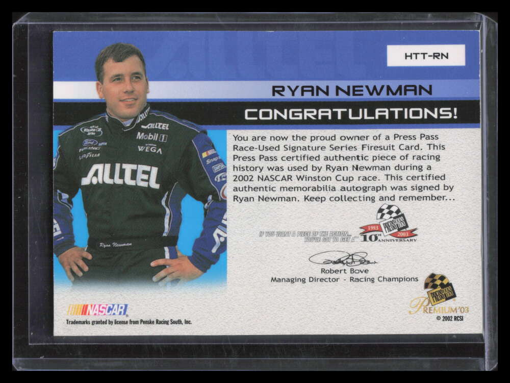 2003 Press Pass Premium Hot Threads Autographs Ryan Newman Firesuit Auto 10/12