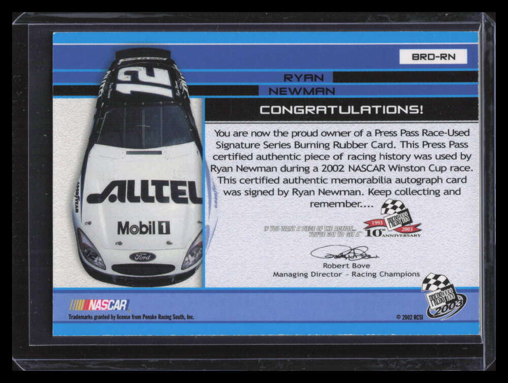 2003 Press Pass Burning Rubber Drivers Autographs Ryan Newman Tire Auto 9/12