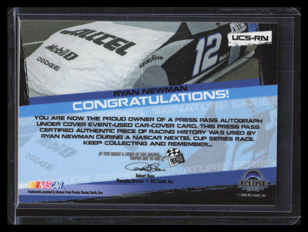 2006 Press Pass Eclipse Under Cover Autographs Ryan Newman Car Cover Auto 8/12