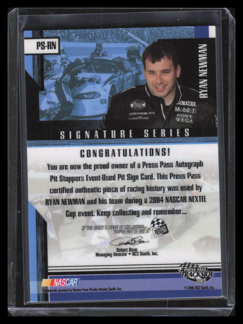 2005 Press Pass Trackside Pit Stoppers Autograph Ryan Newman Pit Sign Auto 10/12