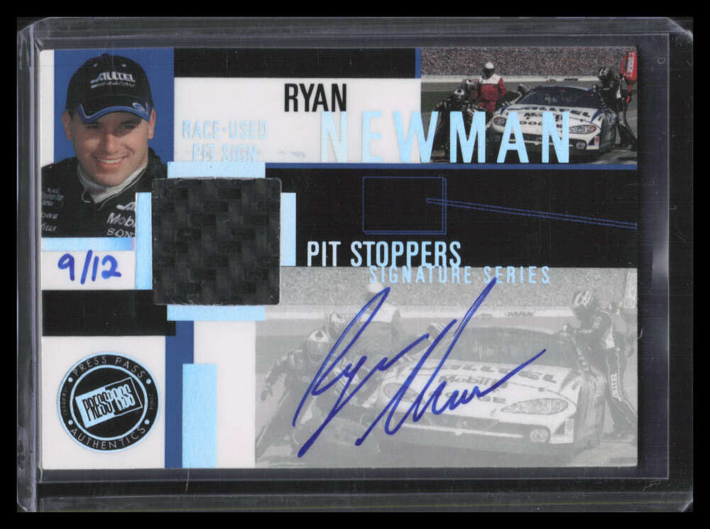 2004 Press Pass Trackside Pit Stoppers Autographs Ryan Newman Pit Sign Auto 9/12