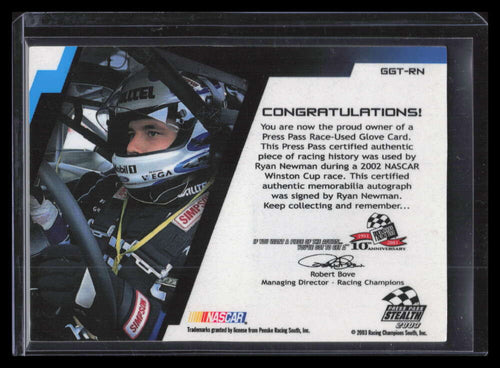 2003 Press Pass Stealth Gear Grippers Autographs Ryan Newman Glove Auto 11/12