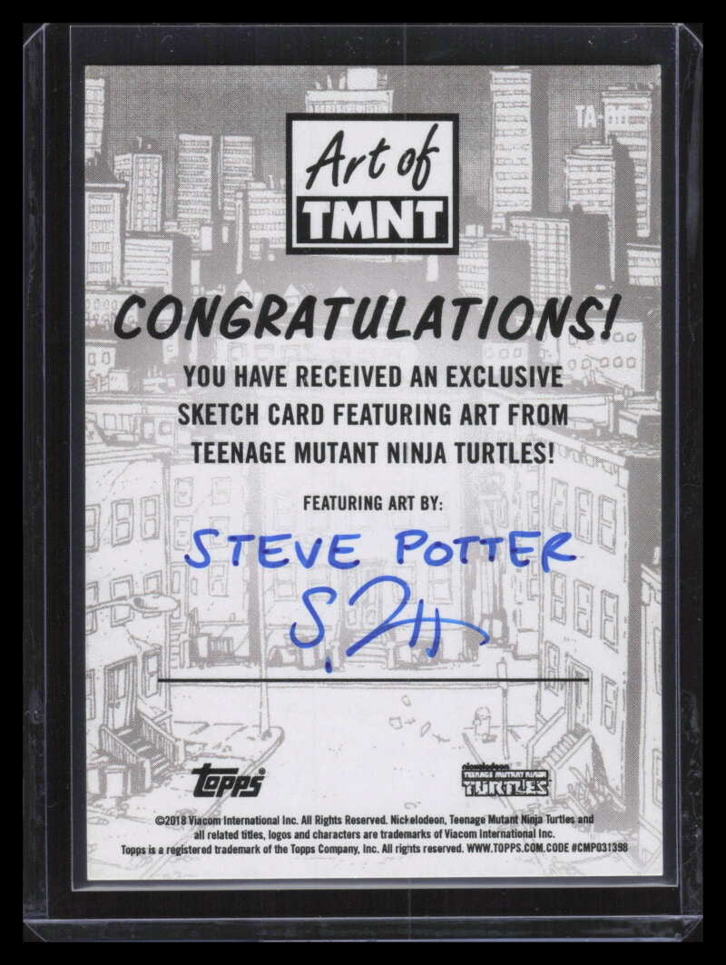2019 Topps Art of TMNT Sketches Steve Potter Sketch 1/1 Mutant Ninja Turtles