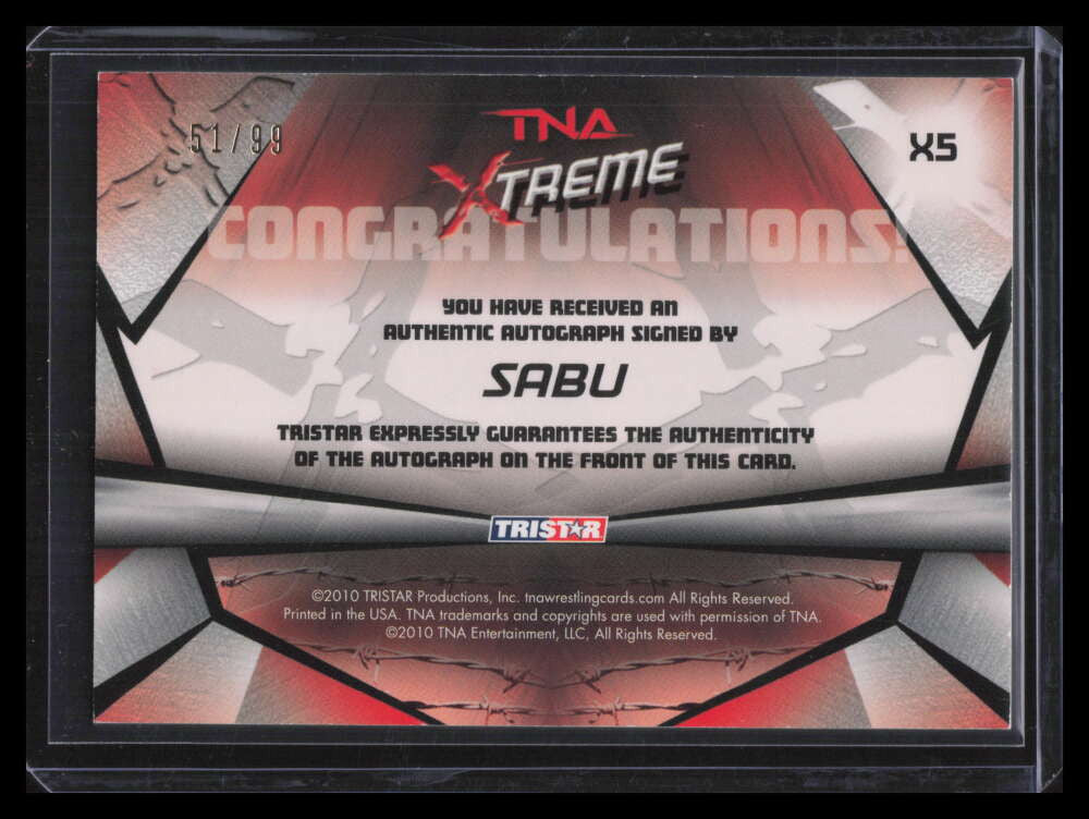 2010 TRISTAR TNA Xtreme Autographs Gold x5 Sabu Auto 51/99