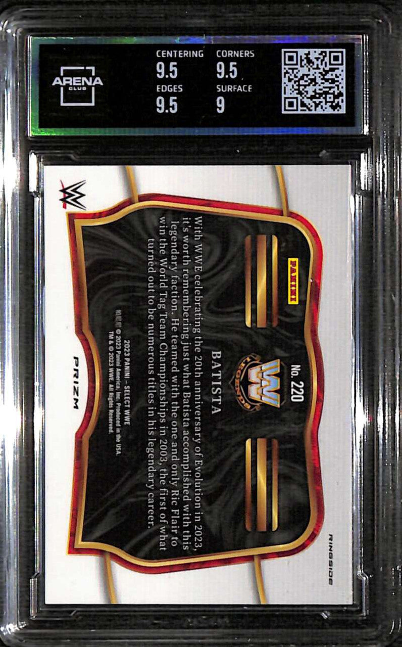 2023 Select WWE Prizms Zebra Refractor 220 Batista Ringside Arena Club 9.5 MINT+