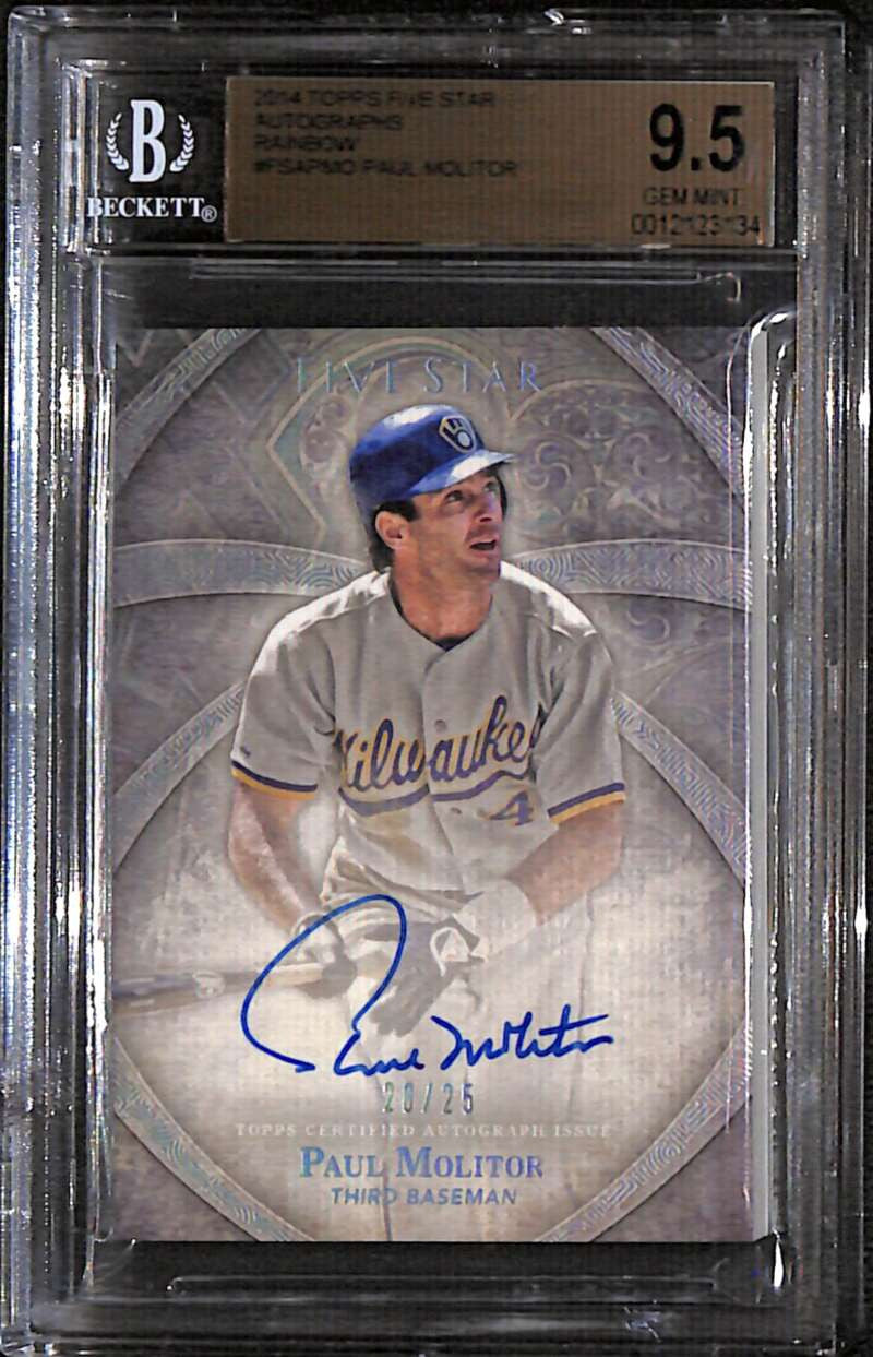 2014 Topps Five Star Autographs Rainbow FSAPMO Paul Molitor Auto 20/25 BGS 9.5