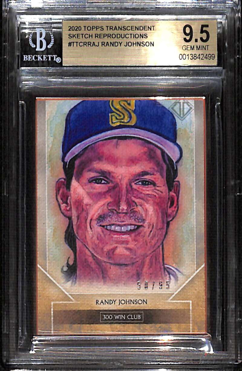 SOLD 158355 2020 Topps Transcendent Sketch Reproductions Randy Johnson 58/95 BGS 9.5 GEM