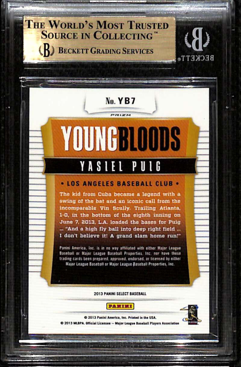 2013 Select Youngbloods Prizm Silver Refractor 7 Yasiel Puig Rookie BGS 9.5 GEM