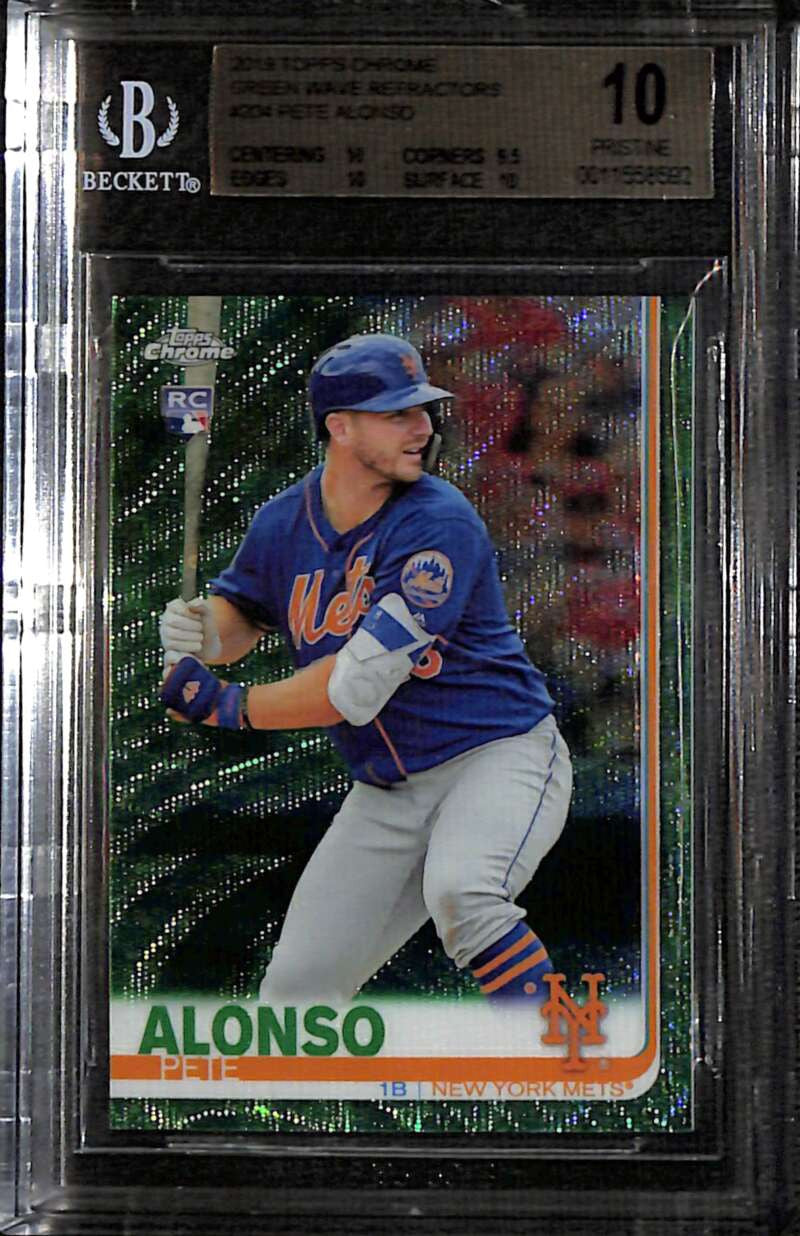 2019 Topps Chrome Green Wave Refractor 204 Pete Alonso RC 72/99 BGS 10 PRISTINE