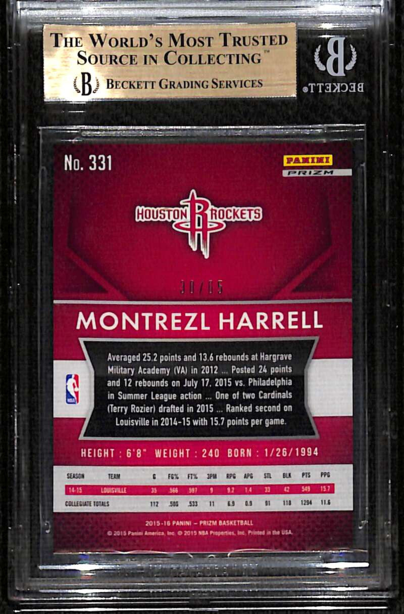 2015-16 Panini Prizm Prizms Orange 331 Montrezl Harrell Rookie 38/65 BGS 9.5 GEM
