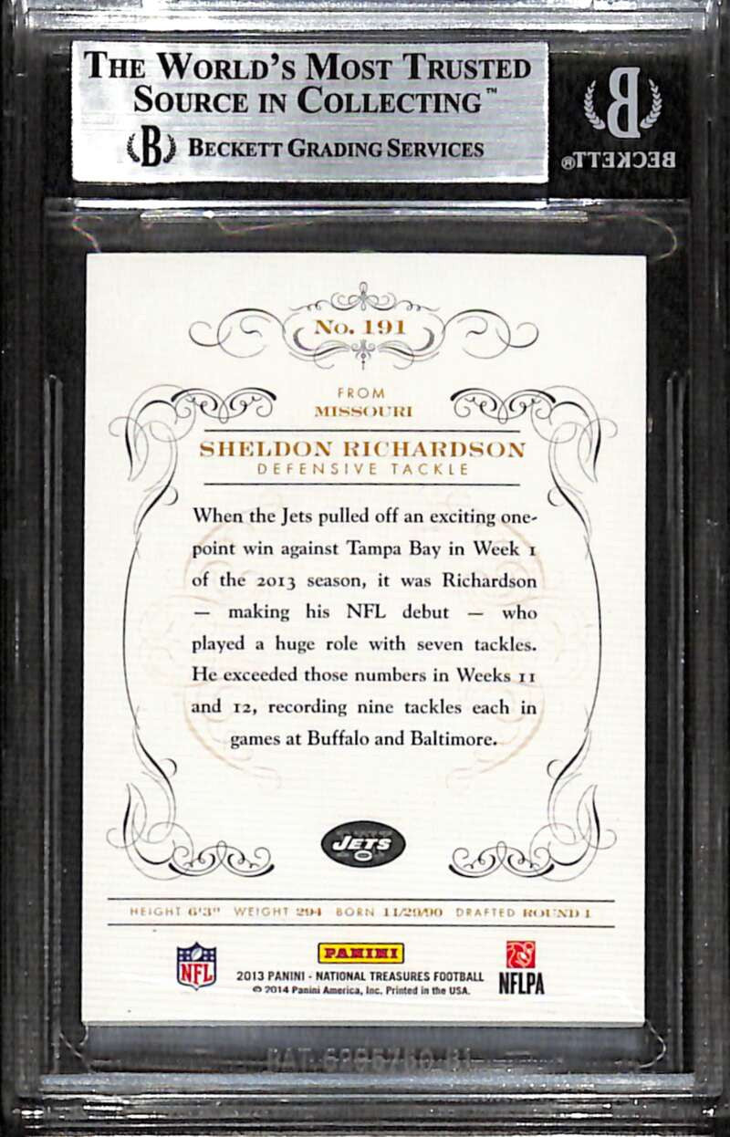 2013 National Treasures Century Silver 191 Sheldon Richardson RC 25/25 BGS 8.5