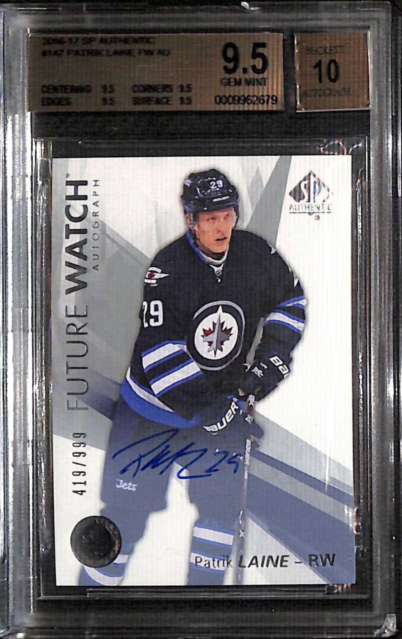 2016-17 SP Authentic 147 Patrik Laine Rookie Auto 419/999 Future Watch BGS 9.5