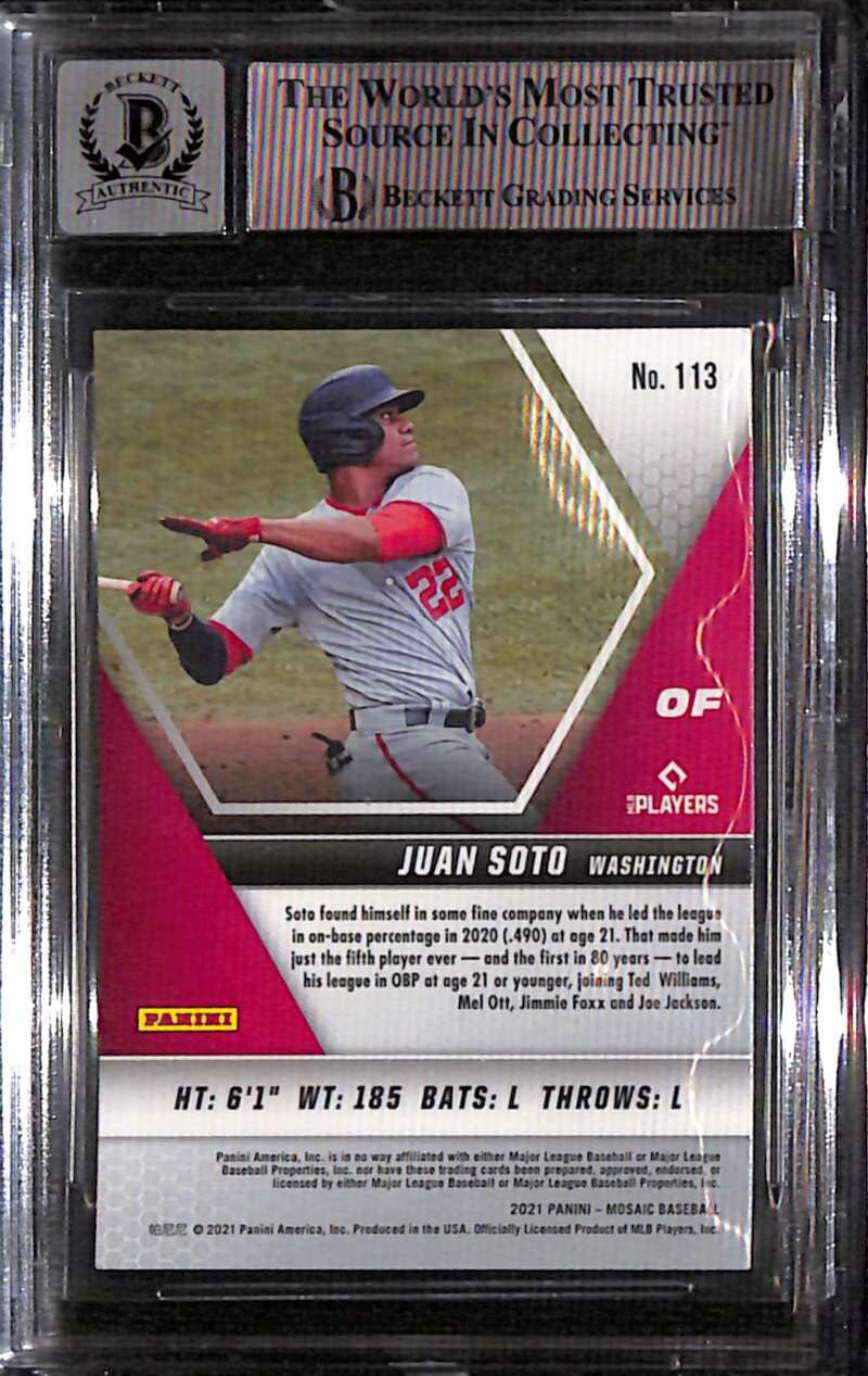 2021 Panini Mosaic 113 Juan Soto BAS Authenic Beckett 10 Autograph Auto