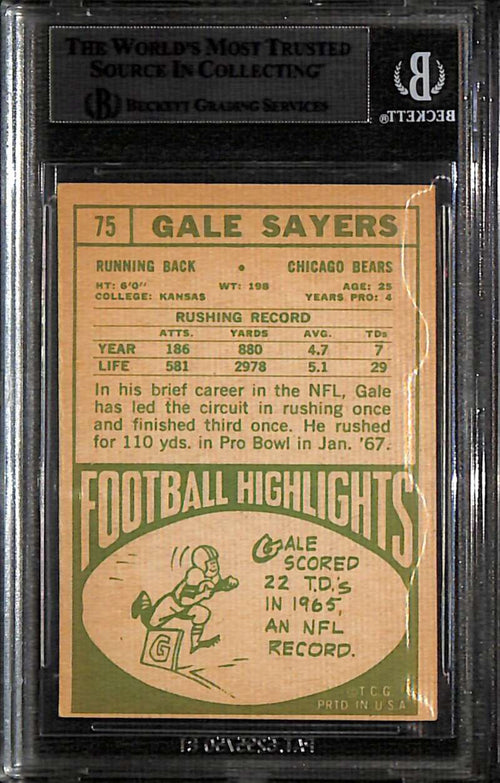 1968 Topps 75 Gale Sayers Beckett BAS Authentic Autograph Auto