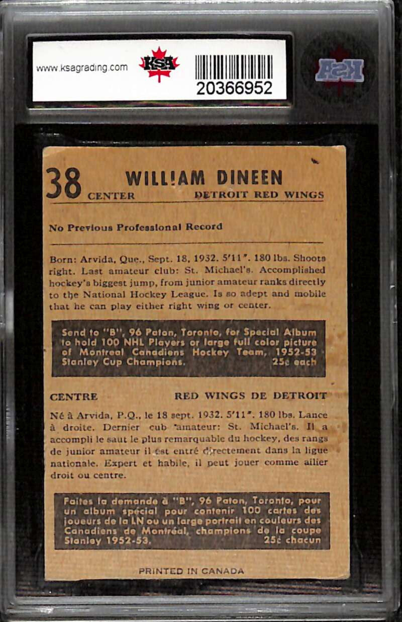 1953-54 Parkhurst 38 Bill Dineen UER Rookie KSA 2 GOOD