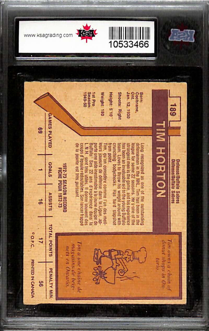 1973-74 O-Pee-Chee 189 Tim Horton KSA 5 EX