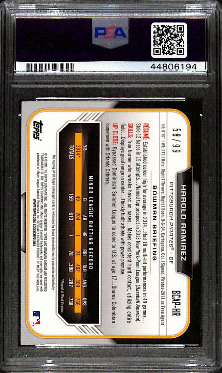 2015 Bowman Chrome Green Refractor Harold Martinez Rookie Auto 58/99 PSA 10