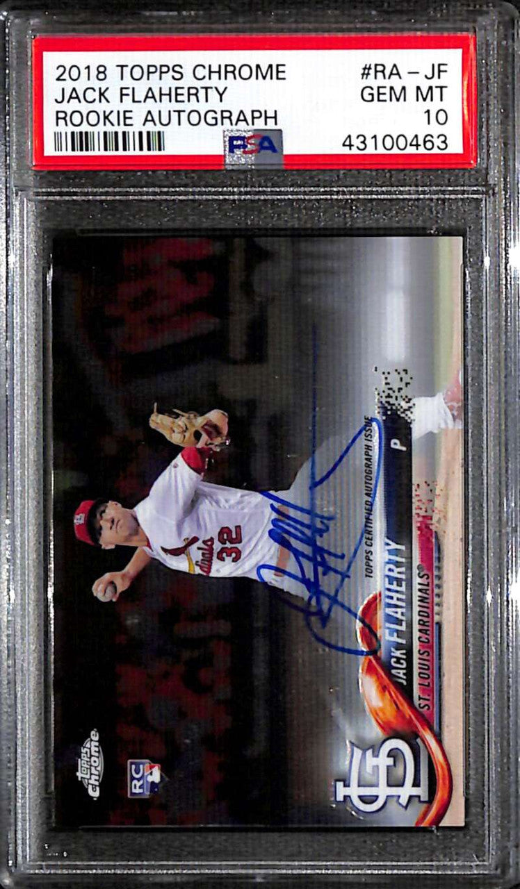 2018 Topps Chrome Rookie Autographs RAJF Jack Flaherty Rookie Auto PSA 10 GEM MT