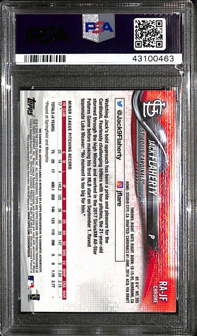 2018 Topps Chrome Rookie Autographs RAJF Jack Flaherty Rookie Auto PSA 10 GEM MT