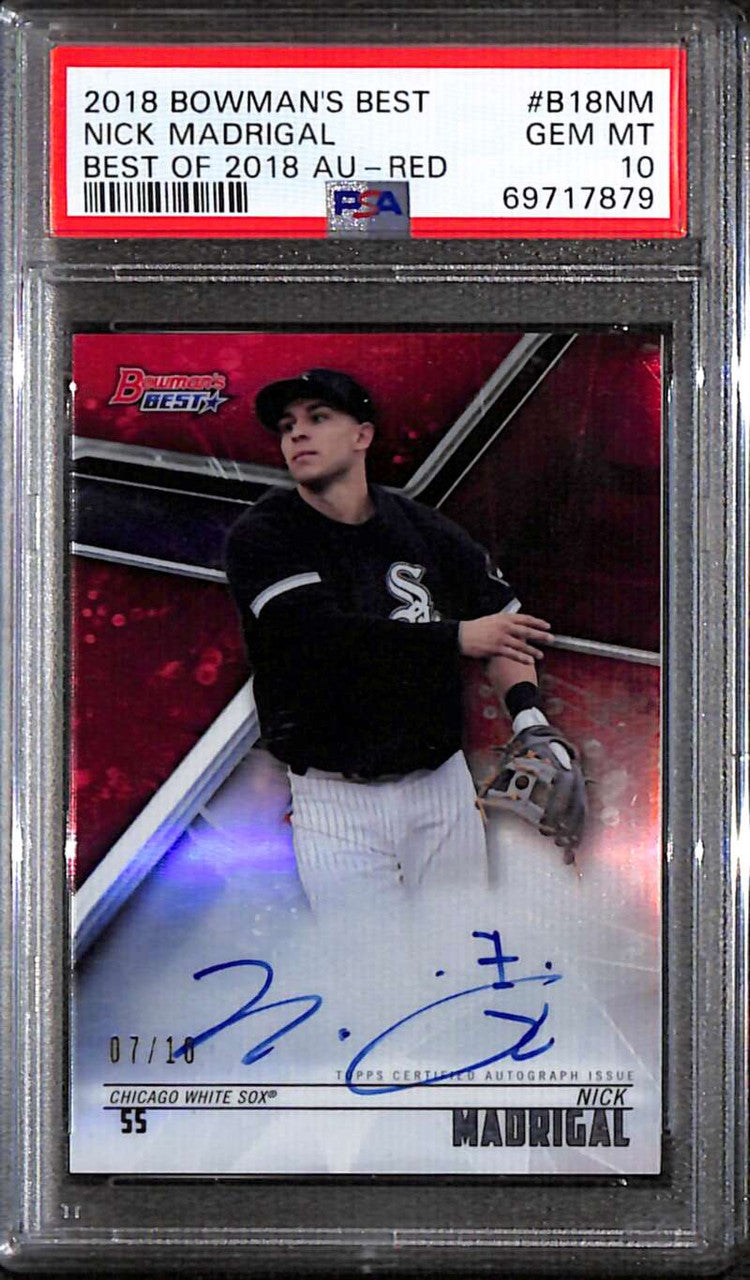 2018 Bowman's Best Autographs Red Refractor Nick Madrigal Rookie Auto /10 PSA 10