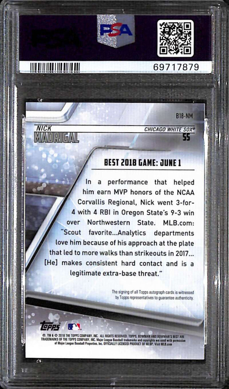 2018 Bowman's Best Autographs Red Refractor Nick Madrigal Rookie Auto /10 PSA 10