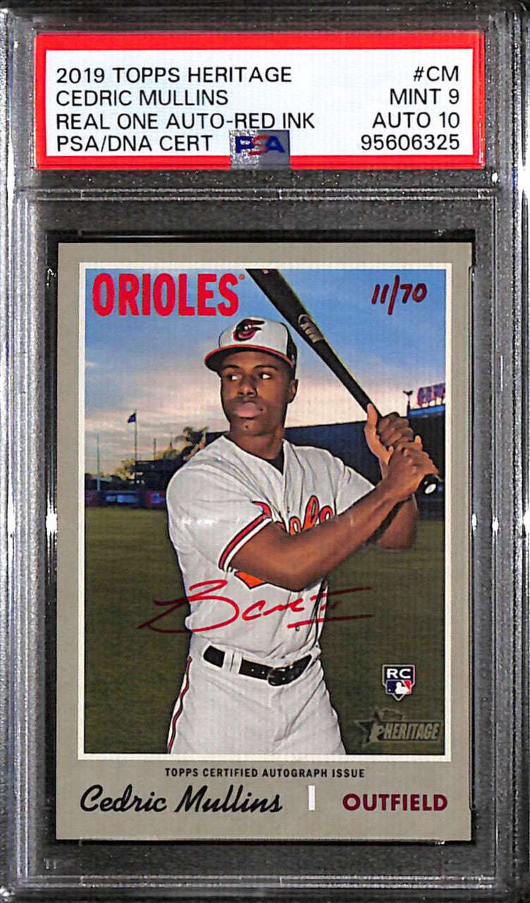 2019 Topps Heritage Real One Autographs Red Cedric Mullins RC Auto /70 PSA 9 10