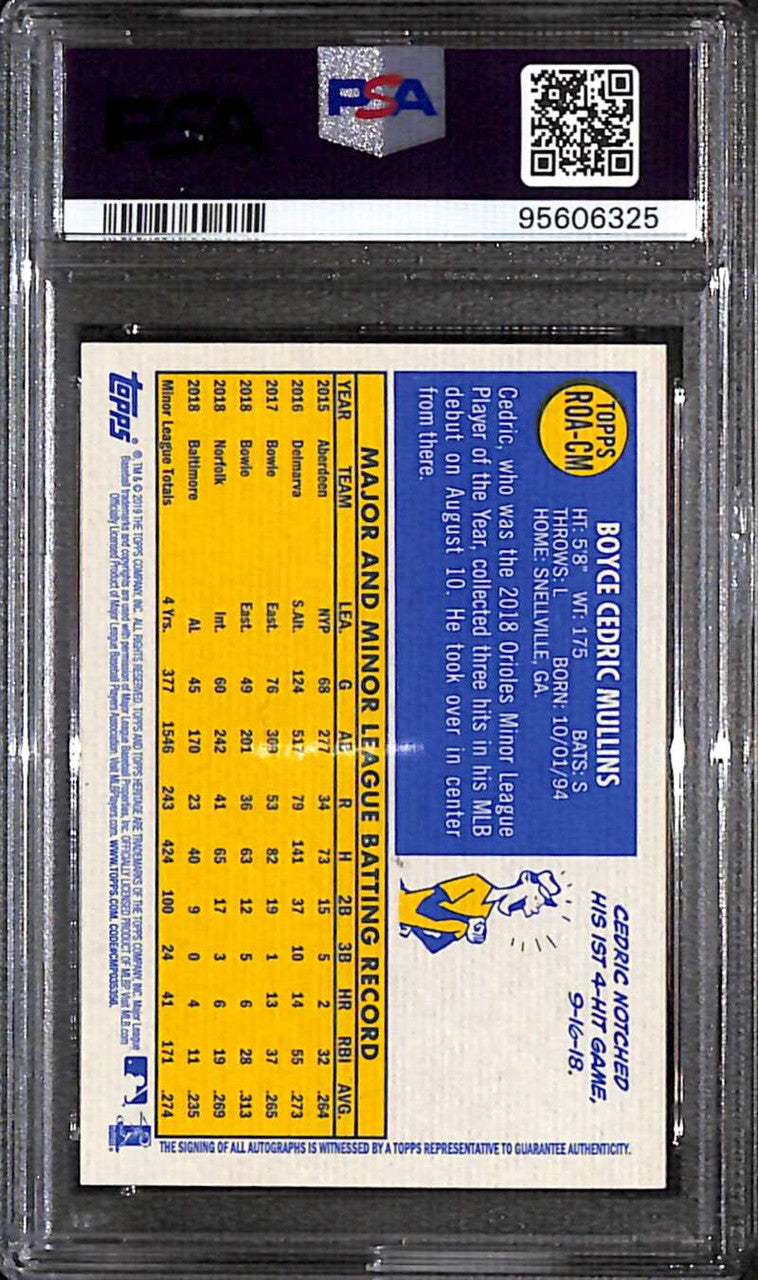 2019 Topps Heritage Real One Autographs Red Cedric Mullins RC Auto /70 PSA 9 10