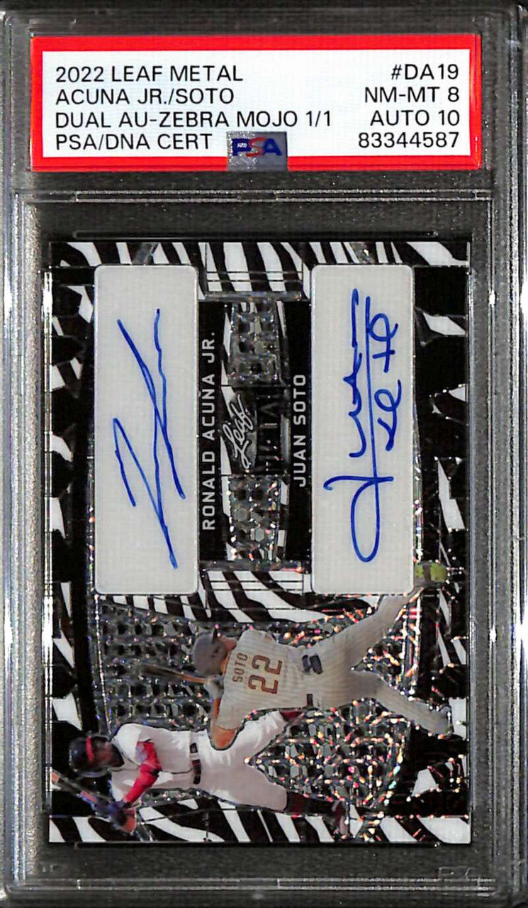 2022 Leaf Metal Autographs Zebra Ronald Acuna Juan Soto Dual Auto 1/1 PSA 8 10
