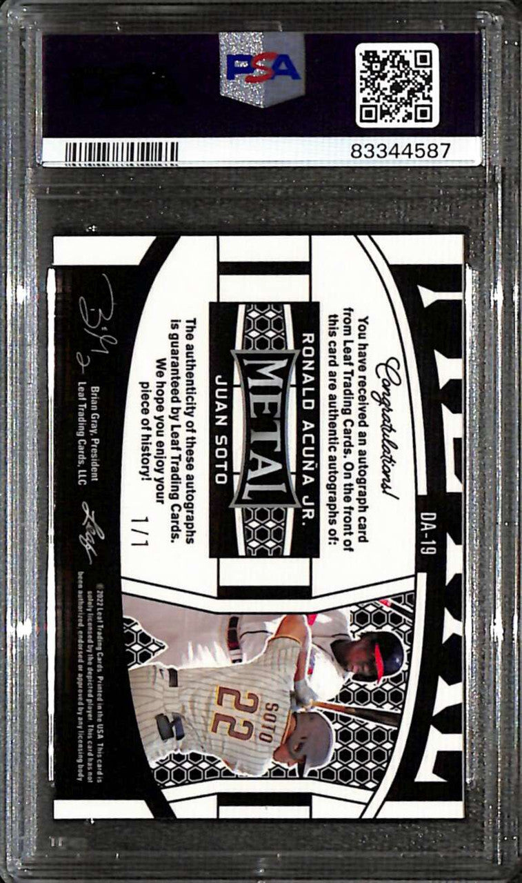 2022 Leaf Metal Autographs Zebra Ronald Acuna Juan Soto Dual Auto 1/1 PSA 8 10