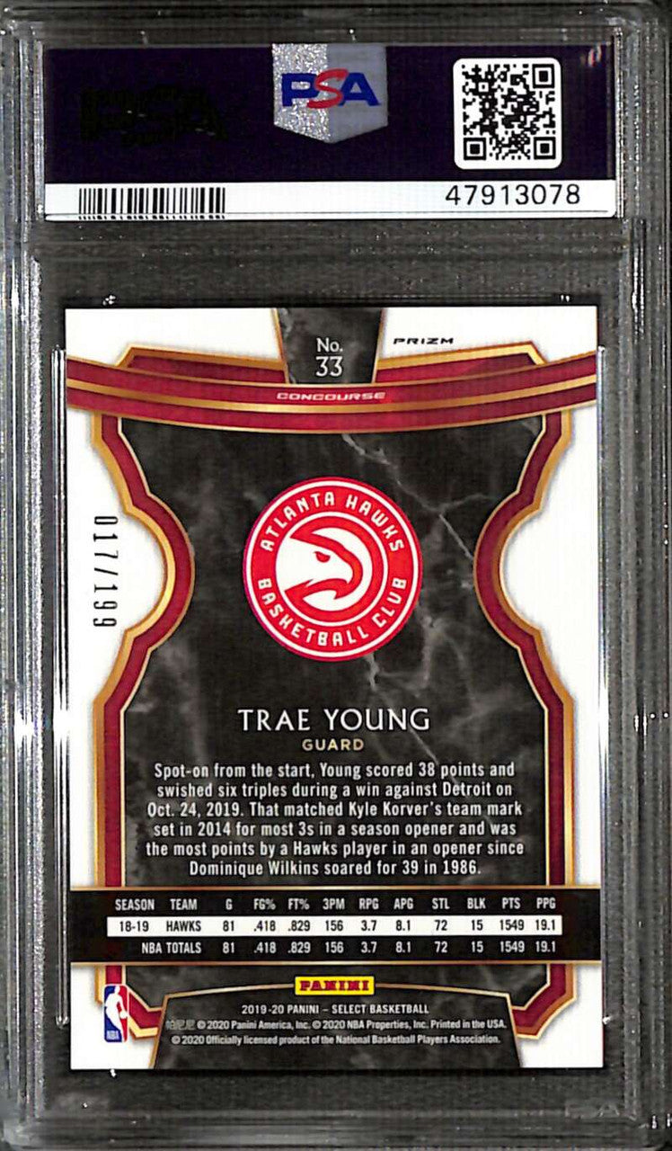 2019-20 Select Prizms Red Refractor 33 Trae Young 17/199 Concourse PSA 10 GEM MT