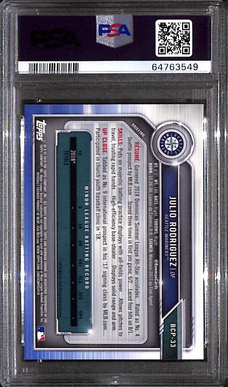 2019 Bowman Chrome Mega Box Refractor bcp33 Julio Rodriguez Rookie PSA 10 GEM MT