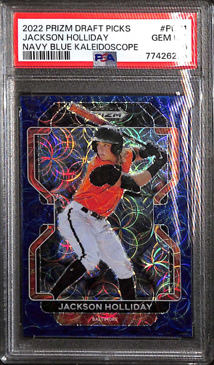 2022 Panini Prizm Draft Navy Blue Kaleidoscope 1 Jackson Holliday RC 5/15 PSA 10