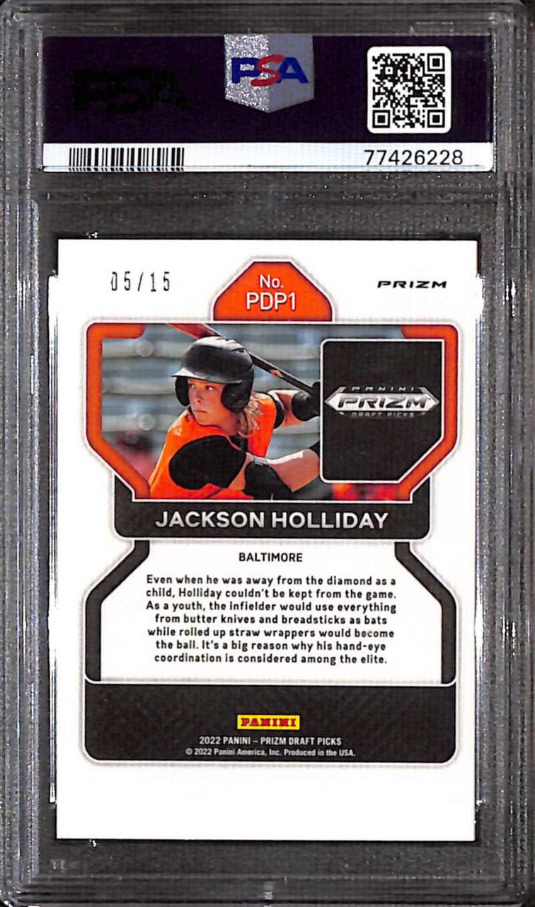 2022 Panini Prizm Draft Navy Blue Kaleidoscope 1 Jackson Holliday RC 5/15 PSA 10