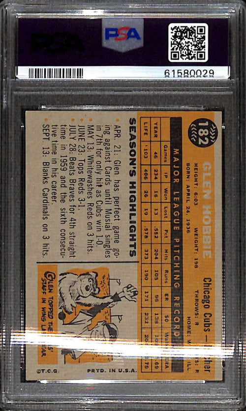 1960 Topps 182 Glen Hobbie PSA 7 NM