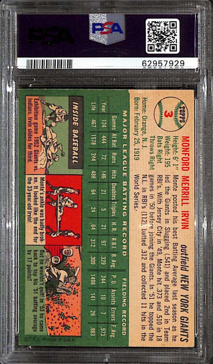 1954 Topps 3 Monte Irvin PSA 6 EX-MT