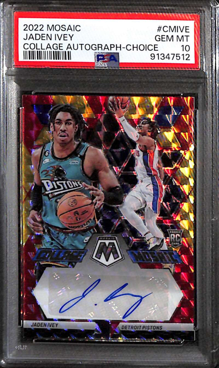 2022-23 Panini Mosaic Collage Autographs Choice 50 Jaden Ivey Rookie Auto PSA 10