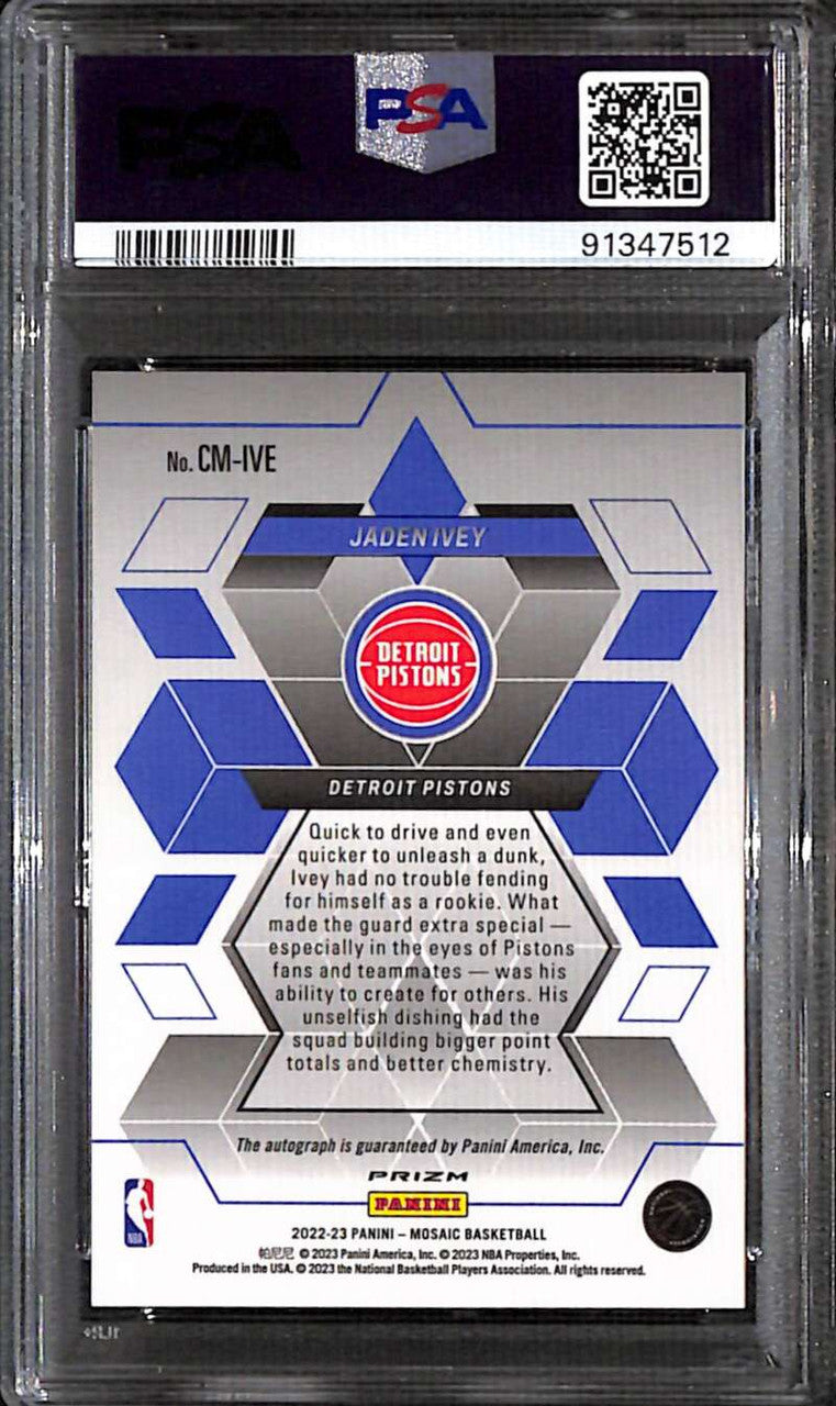 2022-23 Panini Mosaic Collage Autographs Choice 50 Jaden Ivey Rookie Auto PSA 10
