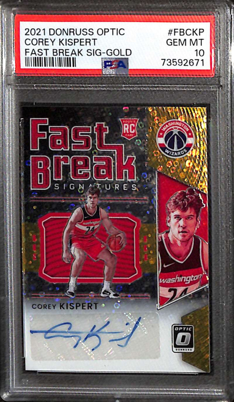 2021 Donruss Optic Fast Break Signatures Gold Corey Kispert RC Auto 7/10 PSA 10