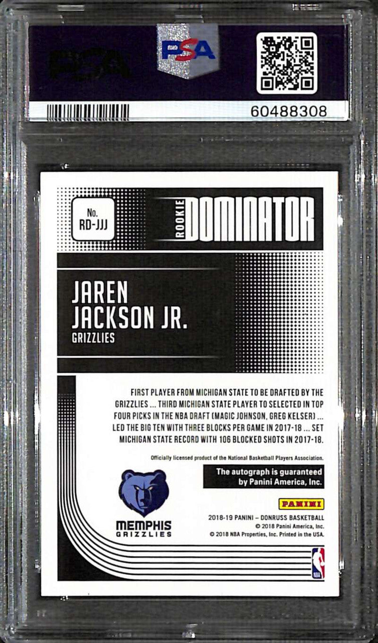 2018-19 Donruss Dominator Signatures Jaren Jackson Jr. Rookie Auto 68/99 PSA 10