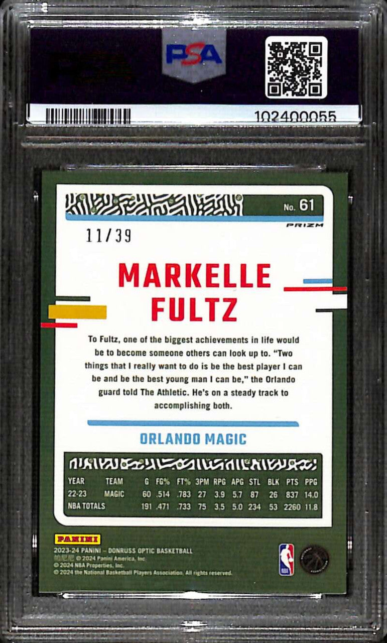 2023-24 Donruss Optic Black Velocity Refractor 61 Markelle Fultz 11/39 PSA 10