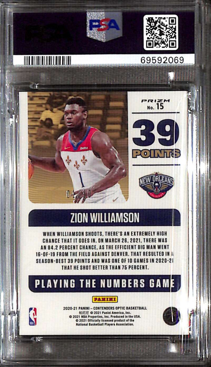 2020-21 Panini Contenders Optic Playing Numbers Gold Zion Williamson 1/10 PSA 10