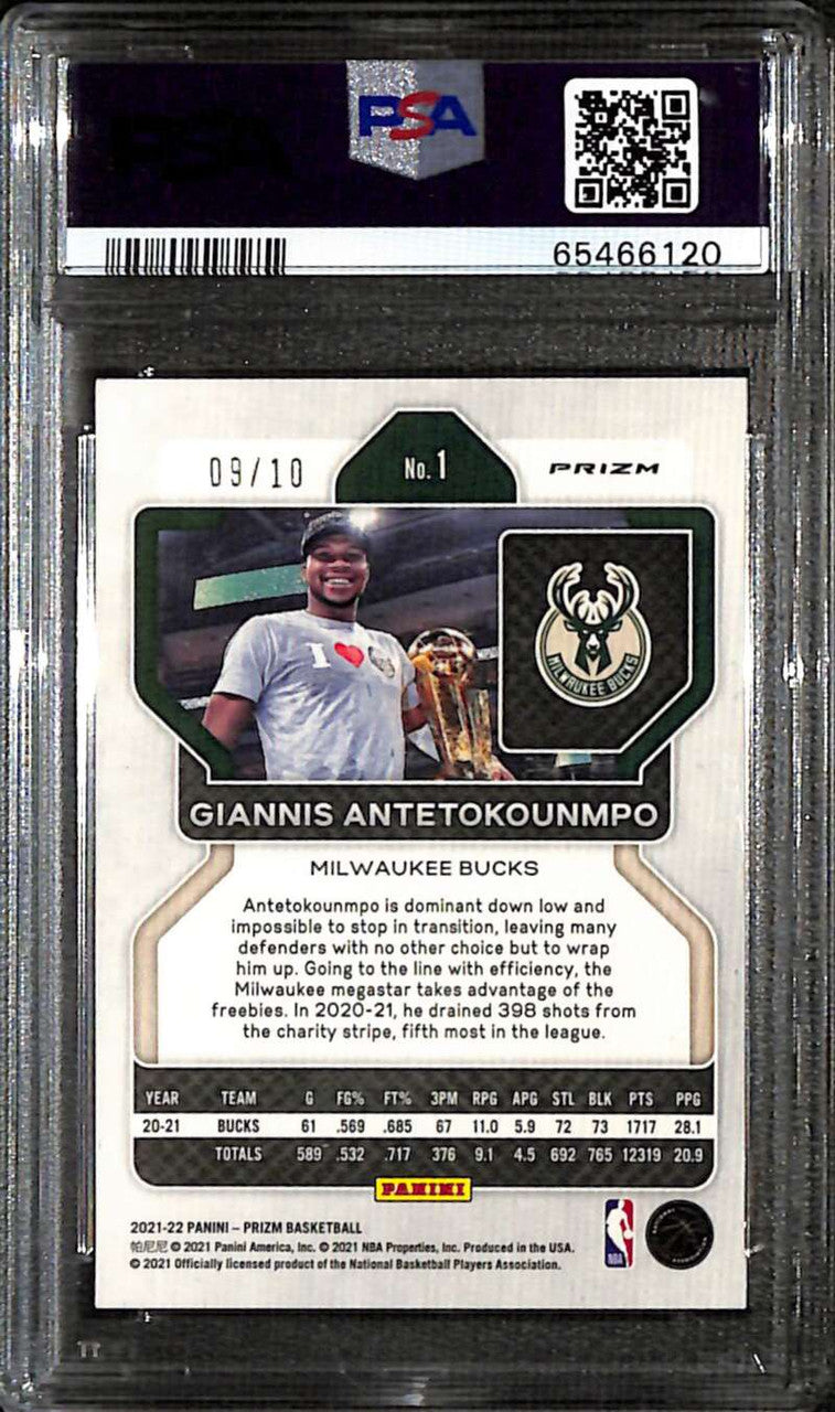 2021-22 Panini Prizm Prizms Gold Shimmer 1 Giannis Antetokounmpo 9/10 PSA 8