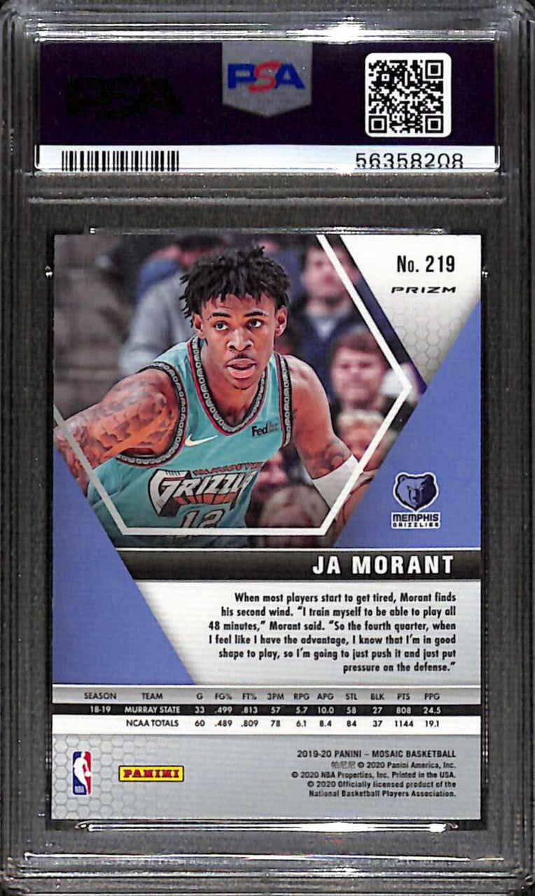 2019-20 Panini Mosaic Mosaic Green Refractor 219 Ja Morant Rookie PSA 10 GEM MT