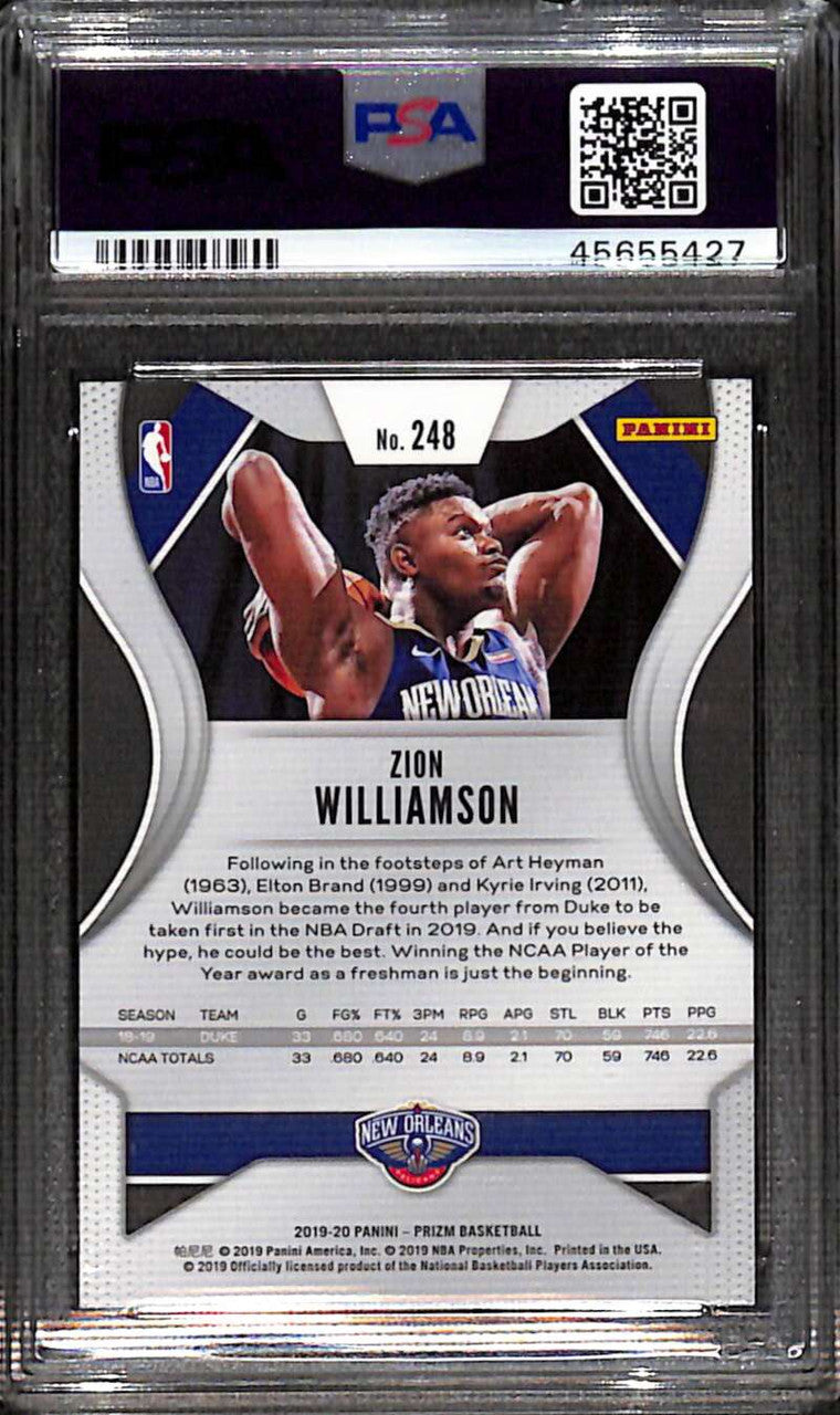 2019-20 Panini Prizm 248 Zion Williamson Rookie PSA 10 GEM MT 45655427
