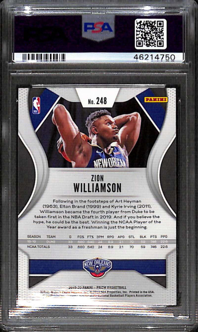 2019-20 Panini Prizm 248 Zion Williamson Rookie PSA 10 GEM MT 46214750